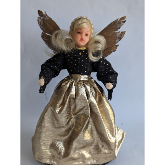 Antique German Wax Angel Tree Topper Christmas Blue Gold Vtg w/Box - Picture 3 of 10
